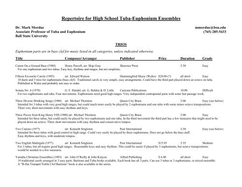 Repertoire for High School Tuba-Euphonium Ensembles