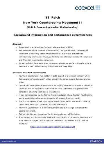 12. Reich New York Counterpoint: Movement II - Davenant ...