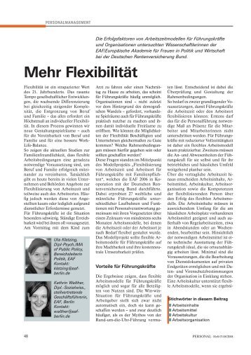 Flexible Arbeitsmodelle für Führungskräfte. Eine Studie der EAF