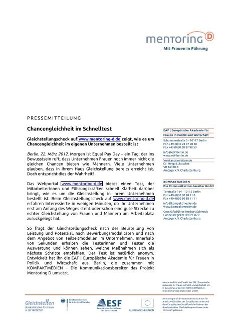 Chancengleichheit im Schnelltest - EAF