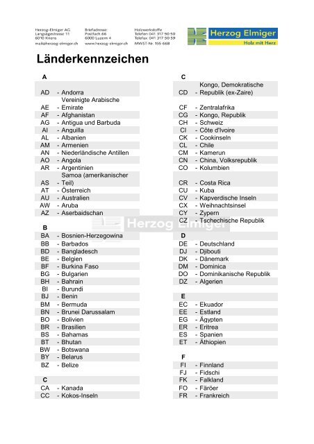 Kfz Kennzeichen Europa Liste Pdf