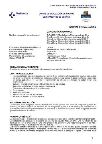 informe de evaluación oxicodona/naloxona - Osakidetza