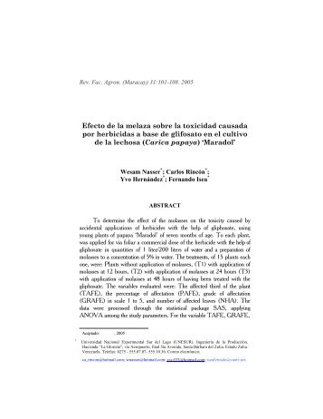 Efecto de la melaza sobre la toxicidad causada por herbicidas a ...