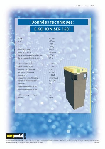 Données techniques: E.KO IONISER 1501 - easymetal ...