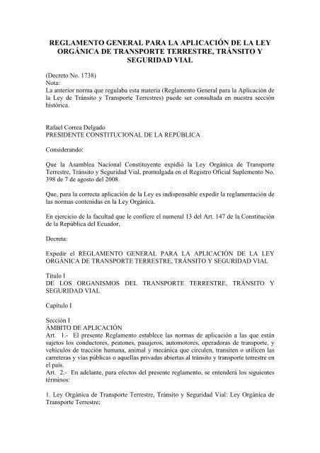 reglamento general para la aplicación de la ley orgánica ... - VERTIC