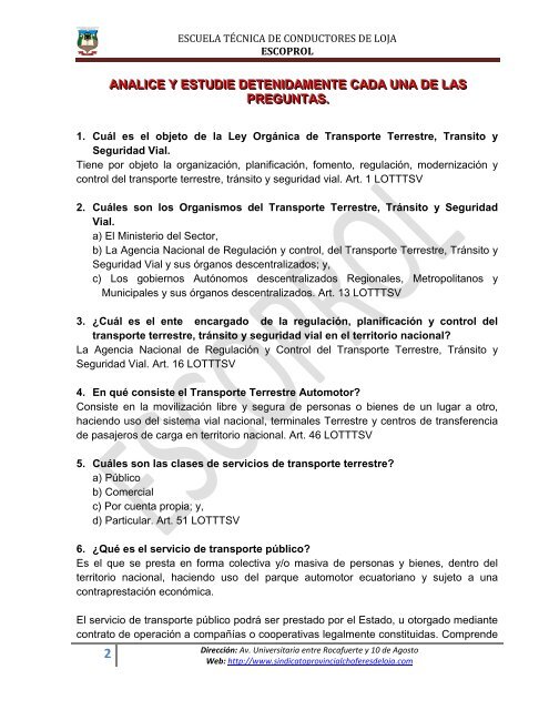 escuela técnica de conductores profesionales de loja - Sindicato ...