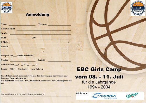 EBC Girls Camp vom 08. - 11.  Juli 2012 - EBC Rostock