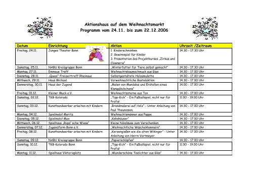 Aktionshaus auf dem Weihnachtsmarkt Programm vom 24.11. bis ...