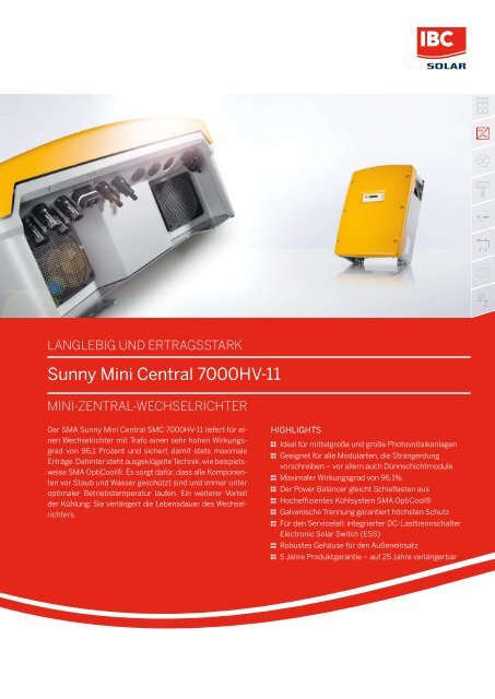 Datenblatt Wechselrichter Sunny Mini Central 7000HV-11