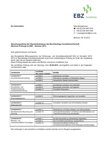 Informationen zur Bochum-Prüfung Sommer 2013 - ebz