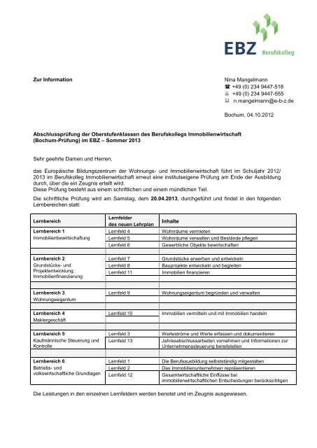 Informationen zur Bochum-Prüfung Sommer 2013 - ebz