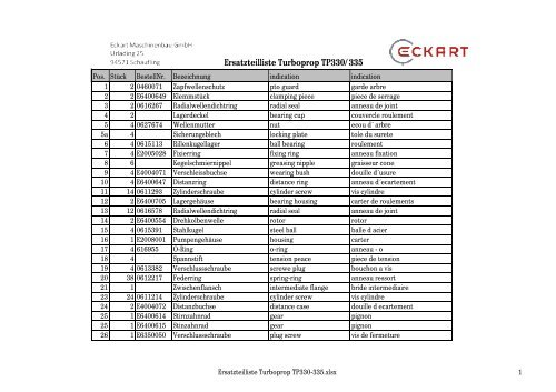 Ersatzteilliste Turboprop TP330/335 - Eckart Maschinenbau
