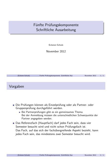 Fünfte Prüfungskomponente Schriftliche Ausarbeitung - Eckener ...