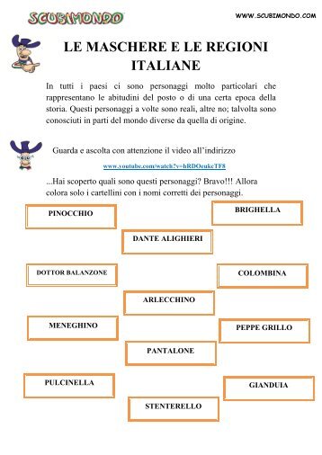 LE MASCHERE E LE REGIONI ITALIANE - Scubimondo
