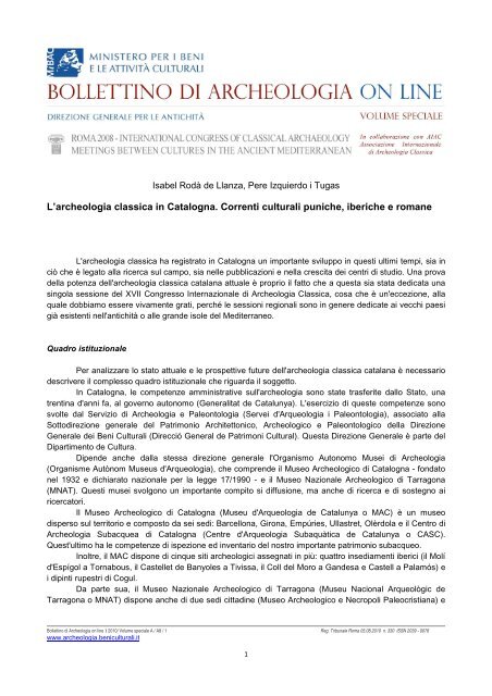 L'archeologia classica in Catalogna. Correnti culturali puniche ...