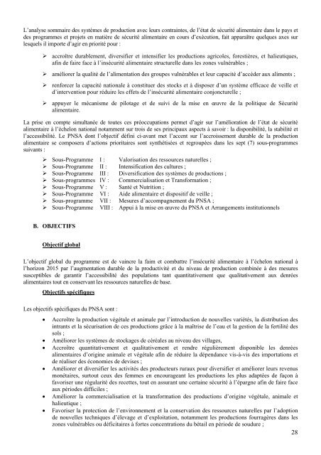 PROGRAMME NATIONAL DE SECURITE ALIMENTAIRE (PNSA) de ...