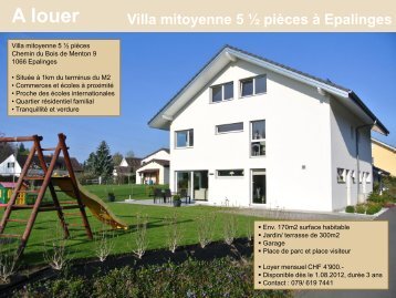 Villa mitoyenne 5 Â½ piÃ¨ces Ã  Epalinges A louer - Ecole Valmont