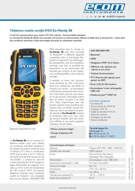 Téléphone mobile certifié ATEX Ex-Handy 06