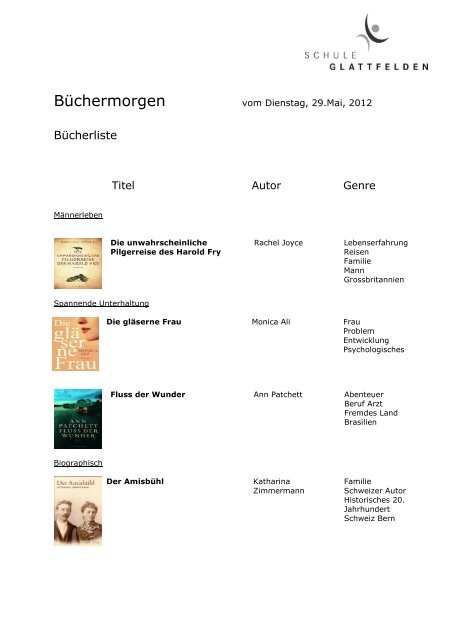Bücherliste vom Büchermorgen mit Daniela Binder - Glattfelden