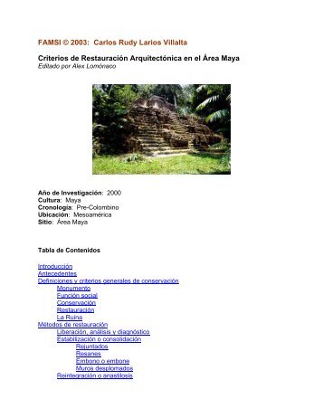 Criterios de Restauración Arquitectónica en el Área Maya - Famsi