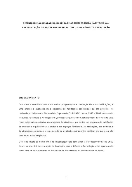 Definição e Avaliação da Qualidade Arquitectónica ... - Lnec