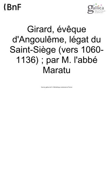 Girard, évêque d'Angoulême, légat du Saint-Siège - Bibliothèque