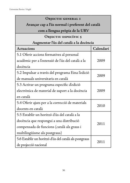 Pla de política lingüística de la URV per - Universitat Rovira i Virgili