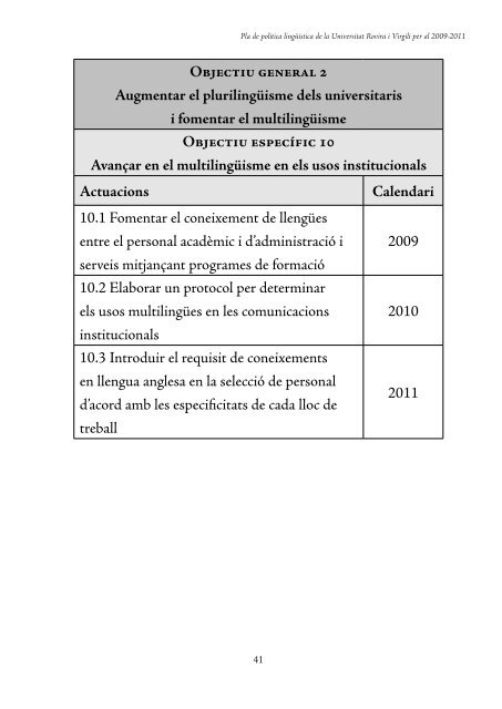 Pla de política lingüística de la URV per - Universitat Rovira i Virgili