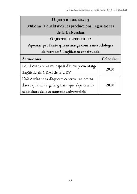 Pla de política lingüística de la URV per - Universitat Rovira i Virgili