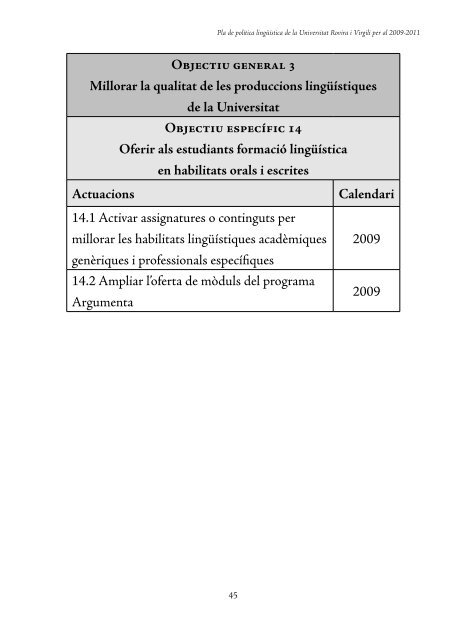 Pla de política lingüística de la URV per - Universitat Rovira i Virgili