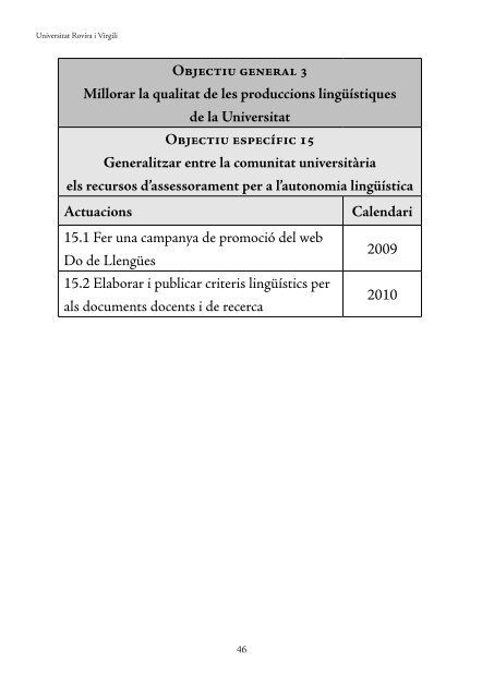 Pla de política lingüística de la URV per - Universitat Rovira i Virgili