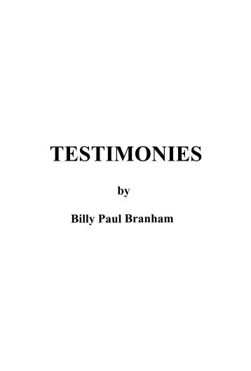 Testimonies by Billy Paul Branham - Amazon Web Services