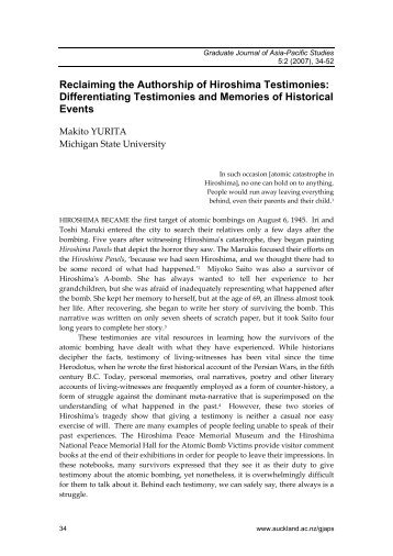 Reclaiming the Authorship of Hiroshima Testimonies: Differentiating ...