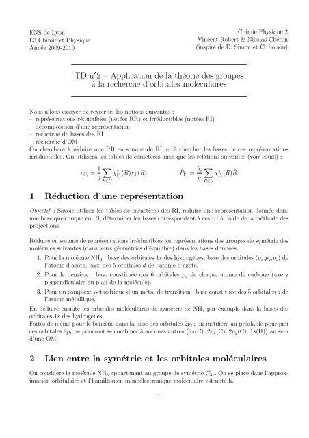 TD n 2 – Application de la théorie des groupes `a la recherche d ...