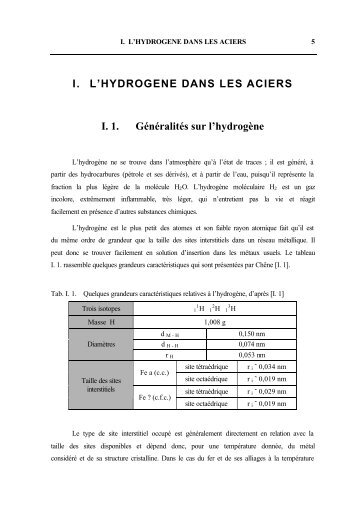 I. L'hydrogene dans les aciers PDF