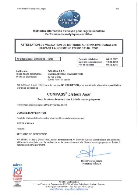 Attestation - AFNOR Validation