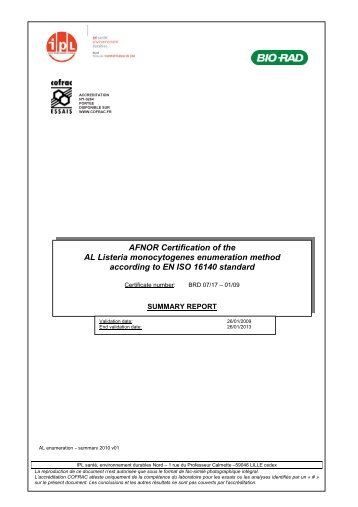 AFNOR Certification of the AL Listeria monocytogenes enumeration ...