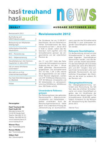 Hasli News September 2011 (1 MB) - Hasli Treuhand AG