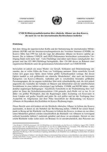 UNHCR-Hintergrundinformation über ethnische Albaner aus dem ...
