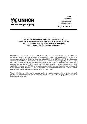 Cessation of Refugee Status under Article 1C(5) and (6)