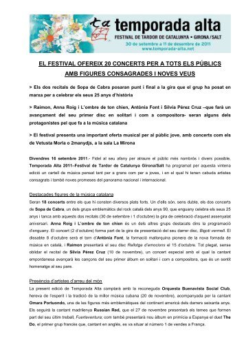 Nota de Premsa Programació Música - Ajuntament de Girona