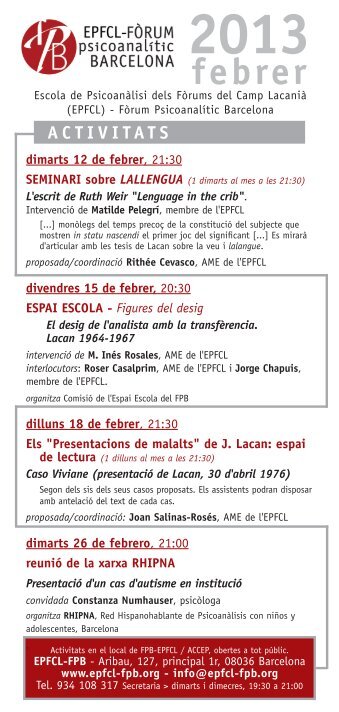 febrer - Fòrum Psicoanalític Barcelona