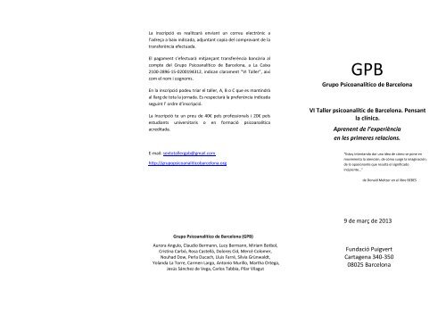 VI TallerGPB - Grupo Psicoanalítico de Barcelona