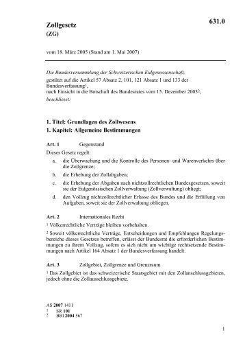 CHZollZollgesetz2007 [PDF, 577 KB]