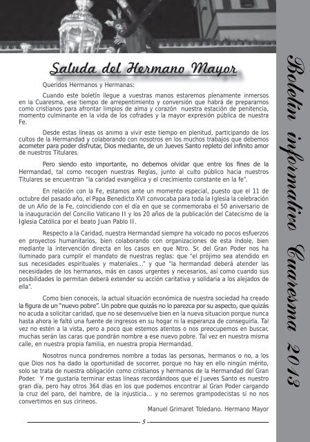 Boletín informativo Cuaresma 2013 - Gran Poder de Brenes