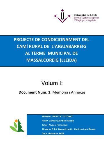 Projecte (VolumI) - Universitat de Lleida