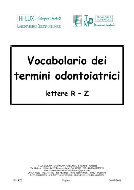 Vocabolario dei termini odontoiatrici - hiluxsoluzionidentali.it