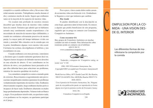 Compulsión por la comida - Comedores Compulsivos Anónimos Compulsión por la comida - Comedores Compulsivos Anónimos