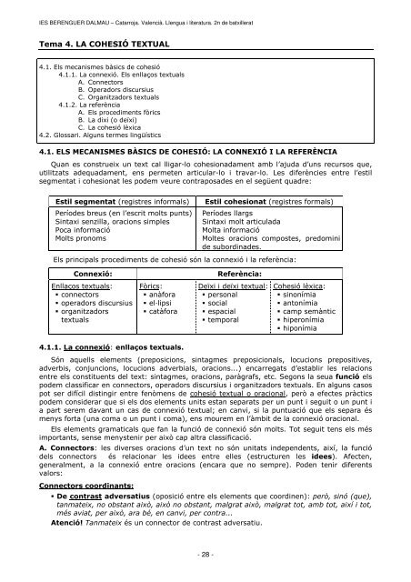 Tema 4. LA COHESIÓ TEXTUAL - IES BERENGUER DALMAU