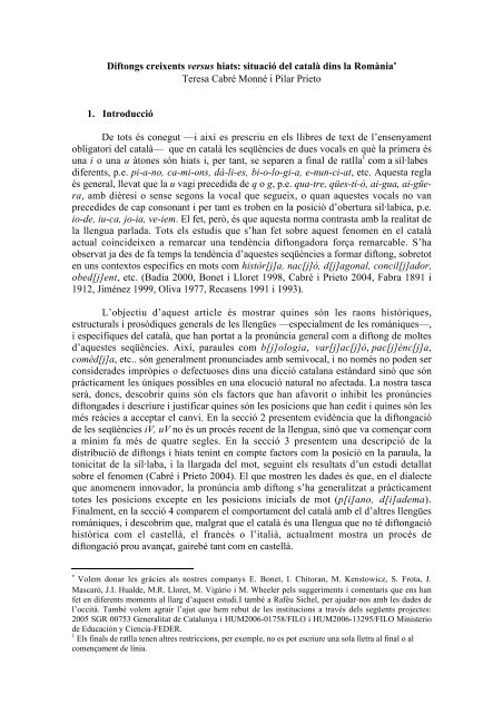 Diftongs creixents versus hiats - Departament de Filologia Catalana ...